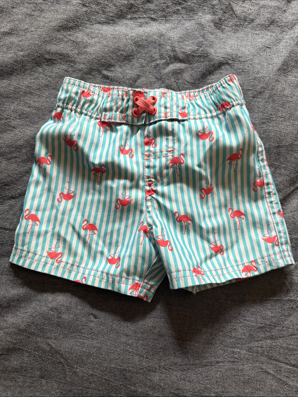 Circo Mint Green & Coral Flamingo Stripe Kids Shorts 12 M